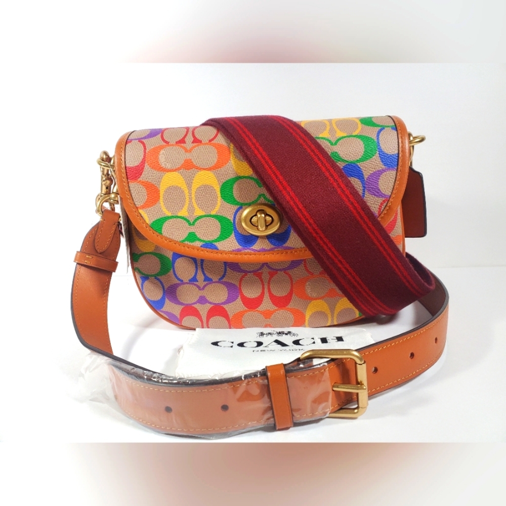 Coach Willow Saddle Bag In Rainbow Signature NWT